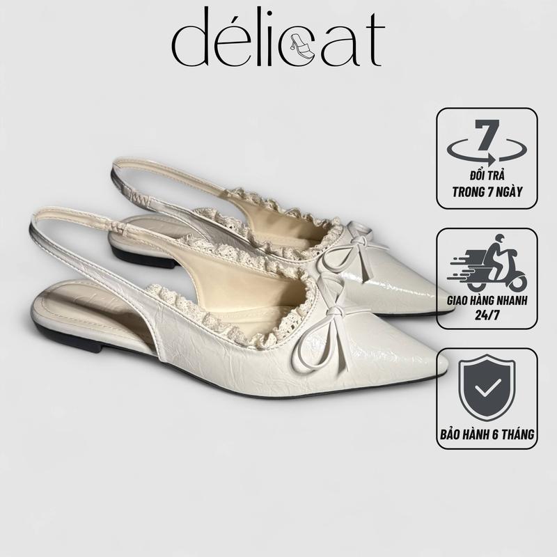Giày sục bệt nữ quai nơ phối ren xinh xắn Délicat D232