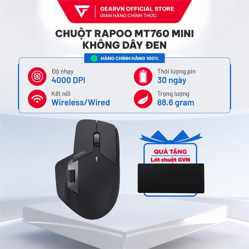 [Mua 1 tặng 1] Chuột Rapoo MT760 Mini Không Dây Đen/ Xám trắng - Tặng thêm lót chuột GearVN nỉ