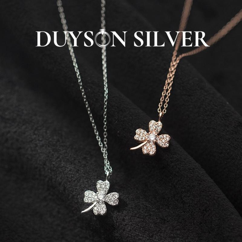  Vòng cổ bạc Ý 925 nữ DUYSON SILVER dây chuyền nữ cỏ 4 lá bạc 925 mạ vàng cao cấp  DCXK24  