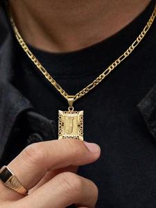 Initial Necklace for Men & Women, A-T Letter Design Pendant Necklace, Punk Style Jewelry for Party, Daily Decor, Trendy All-match & Exquisite Jewelry for Birthday Gift