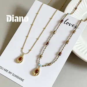 [Diano]Kalung Liontin Tetesan Air Mata Mata Harimau Emas untuk Wanita Kalung Berhiaskan manik untuk Tulang Selangka Y684