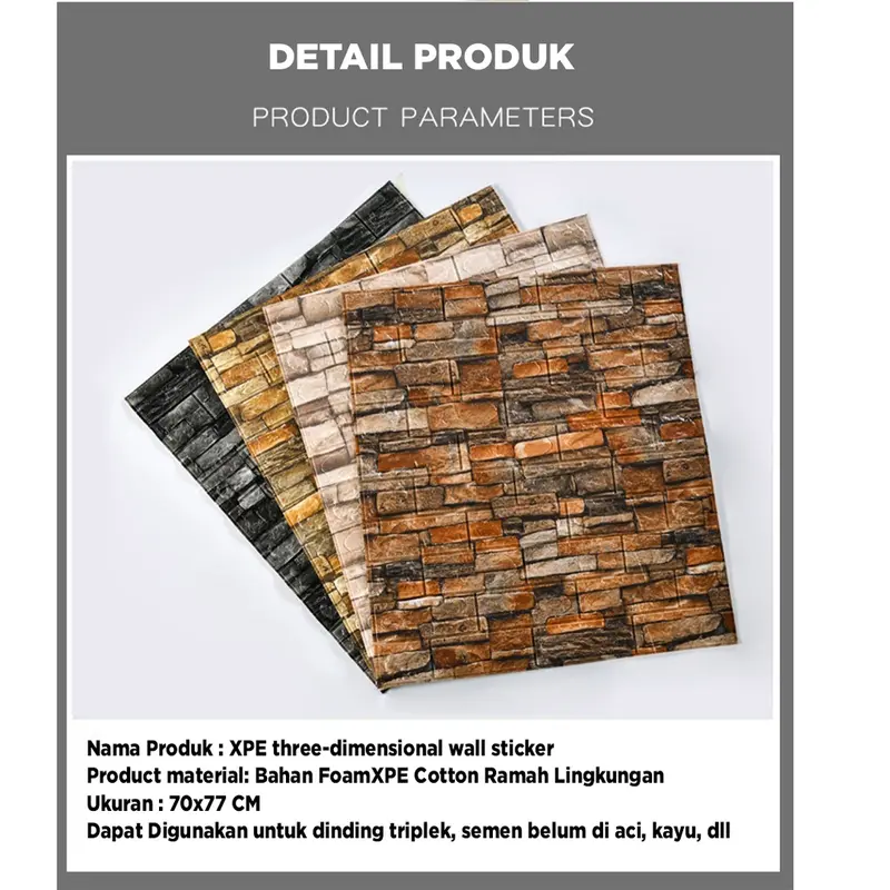Wallpaper 3D foam Motif Batu Alam 70 x 77 CM Timbul Dekorasi Kertas 3