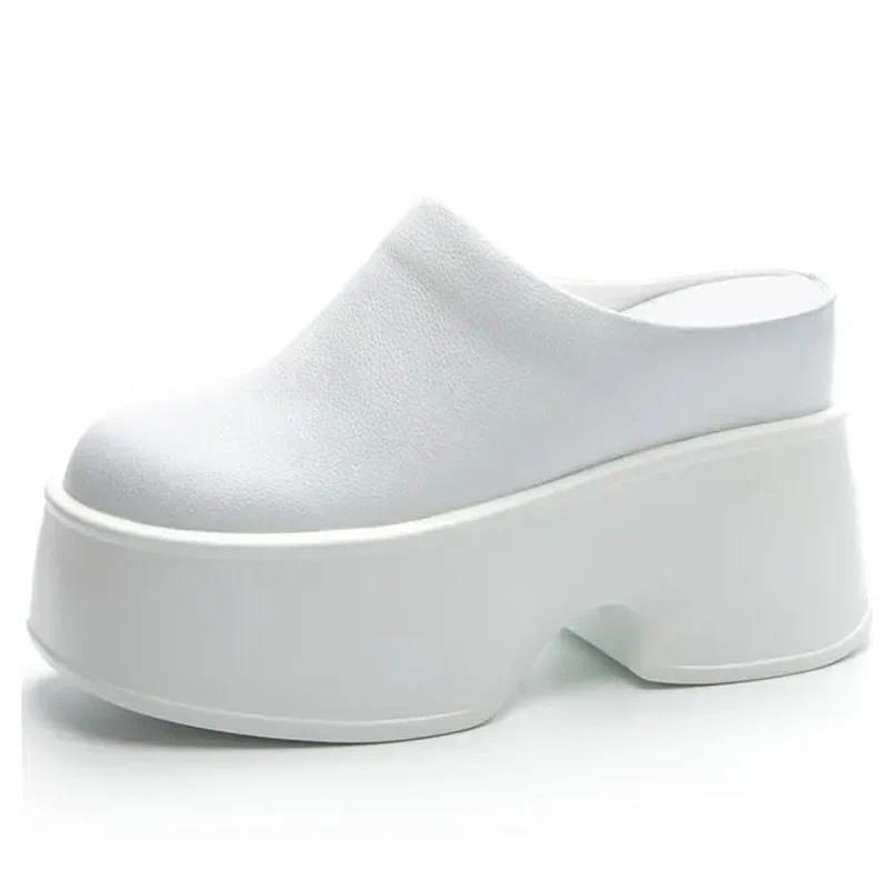 Dép Lê, 11cm, Da Thật Bò Tự Nhiên, Đế Xuồng, Giày Thể Thao, Giày Cao Gót, Dành Cho Phụ Nữ, Phong Cách ROME, Gót Ẩn, Giày Lưu Hóa, Hàng Mới Về 1