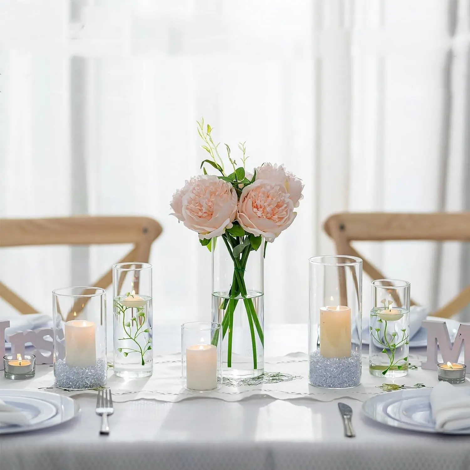 Glass Cylinder Vase, 4 Counts/set Clear Flower Vase, Floating Candle Vase for Flowers Decor, Home Decor Supplies, Festivals Decorations