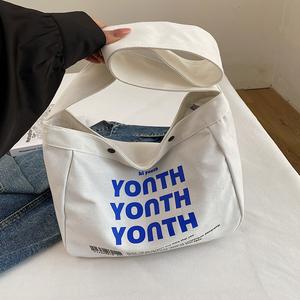 Beg Tote Kanvas, Gaya Kasual, Kapasiti Besar, Huruf Bercetak, Sesuai untuk Musim Sejuk, Personaliti Bergaya, Boleh Digunakan sebagai Beg Bahu Tunggal atau Silang Badan, Untuk Wanita, Bahan Lembut Totebag
