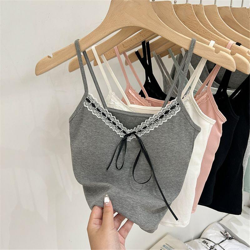 Product Introduction of Áo Vest Cô Gái Gia Vị, Có Nơ Ren, Dây Treo Dễ Phối Đồ Áo Ba Lỗ Y2k, Không Tay, Dây Đeo Thường Ngày Thời Trang Đường Phố Thời Trang, Áo Yếm 19