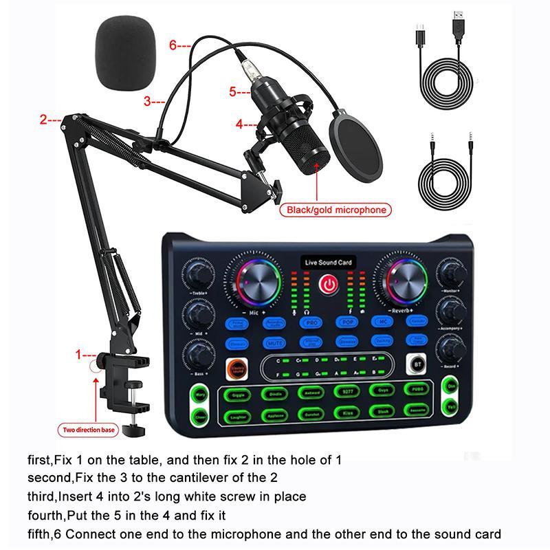 Professional Podcast Equipment Bundle, USB Rechargeable Microphone Set, Live Sound Control Equipment, Condenser Microphone for Recording, Gaming, Singing, Audio 3