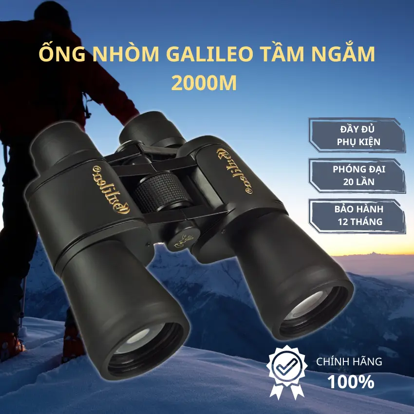 Ống nhòm Galileo 2 mắt 20x50 du lịch ngắm cảnh săn ong nhìn xa đến 2km siêu nét phụ kiện Camping