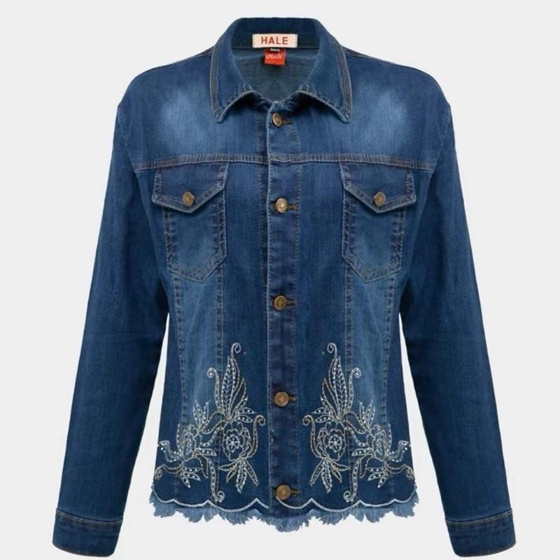 Áo khoác Jean nữ cao cấp thêu đính đá cổ bẻ, form co dãn, có túi trong (kèm quà 2 bịch khẩu trang)