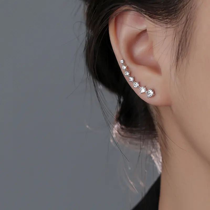 Bông Tai Đinh tán Người Leo Núi Tai Zircon Bảy Sao, Khuyên Tai Hợp Kim, Móc Khuyên Tai Leo Núi, 1 Đôi, Dành Cho Phụ Nữ Và Trẻ Em Gái, Tuyệt Vời Làm Quà Tặng 2