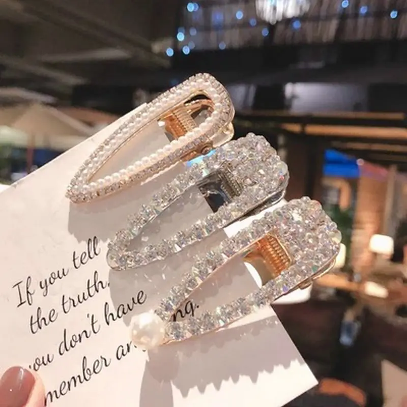 Korean Crystal Hair Pins Women Hair Jewelry Fashion Simulation Pearl Gold Barrettes Clips Pins Wedding Bridal Tiara Accessories