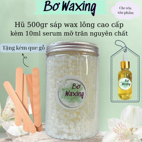  Hũ 500gr sáp trong sáp wax lông nóng cao cấp siêu bám lông dành cho vùng lông cứng tặng kèm serum mỡ và que phết gỗ 