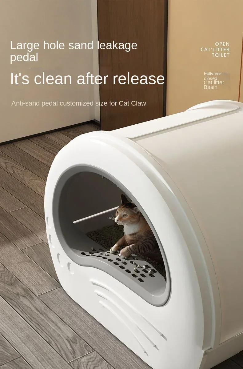 Product Introduction of Large space cat litter box with cat litter scoop fully enclosed drawer type cat litter box splash proof cat toilet cat supplies 8