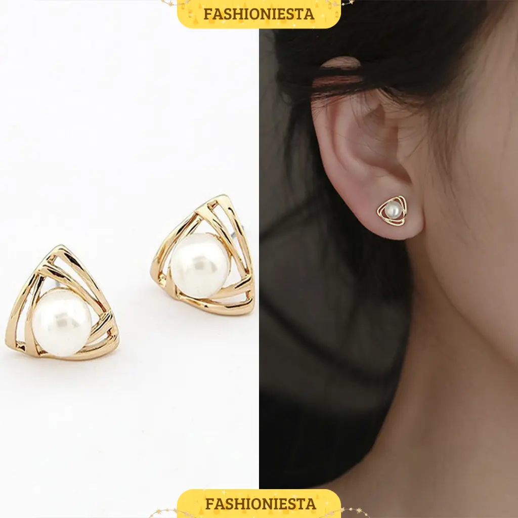Anting-Anting Mutiara Segitiga Elegan Anti Karat S925 Aksesoris Wanita Korea Style Fashion Stylish Trendy