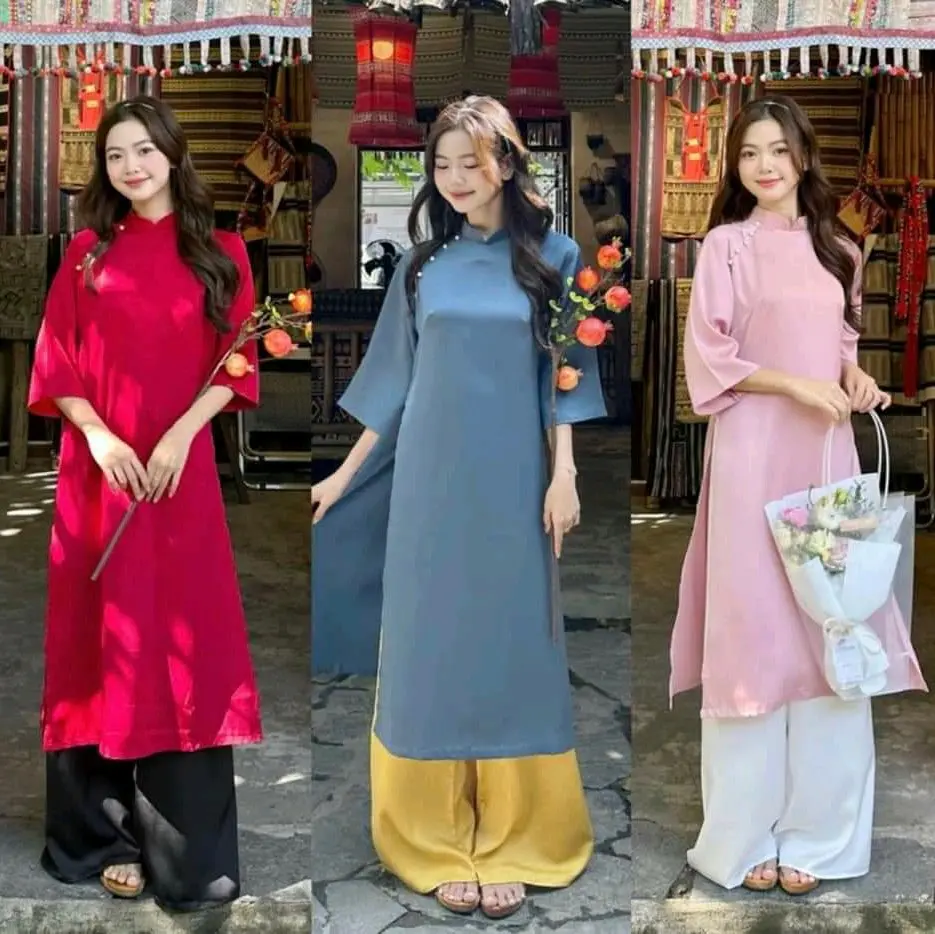 Set Áo dài cách tân dáng xuông tay lỡ,  hất liệu lụa tây thi cao cấp trẻ trung - Áo dài Mieso