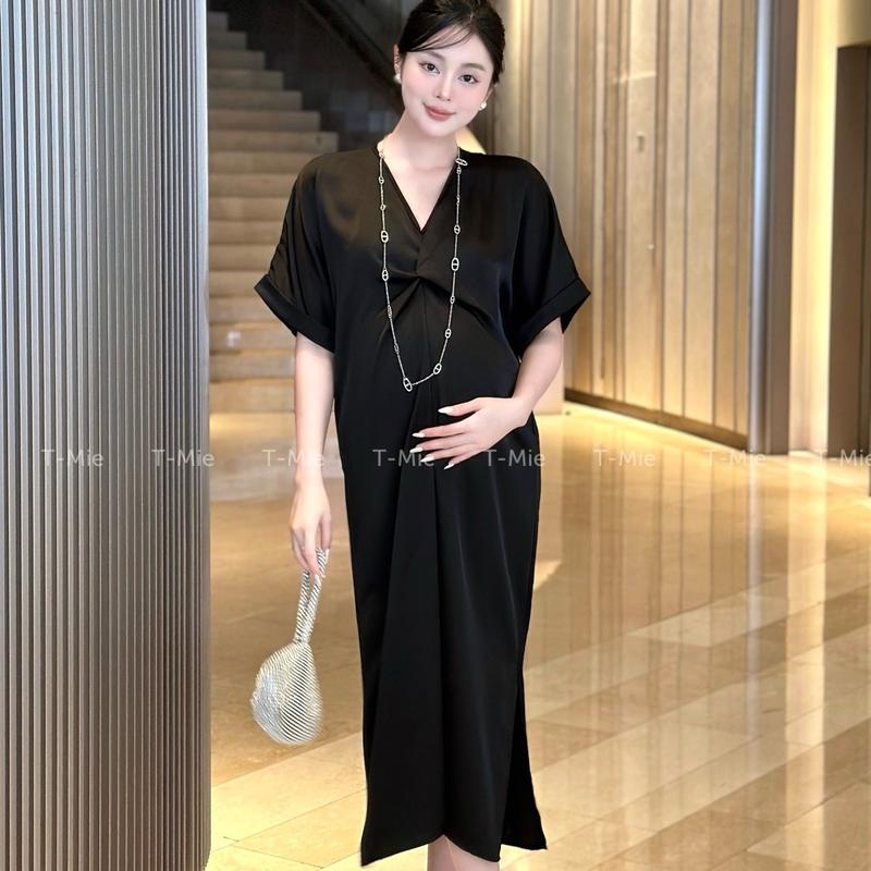 T-Mie | Váy Bầu Thiết Kế Cao Cấp Chất Lụa Cổ V Tay Dơi Sang Trọng Cho Nàng Diện Đi Tiệc, md5172 5