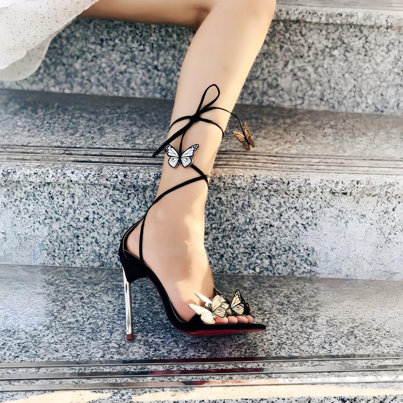 GÓT XINH - Giày Sandal cao gót nữ cột dây quoai ngang phối cánh bướm xinh xắn cao 7 đến 12phân  DéP Shoes guốc mới đẹp nhất 2024  hoa Jean giày  sandal