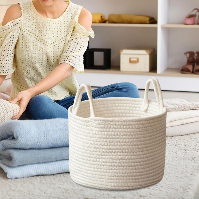 Simple Woven Rope Laundry Clothes per Storage Basket with Easy Carry Handles Soft Blanket Holder Bin for Apartments Living Room 2