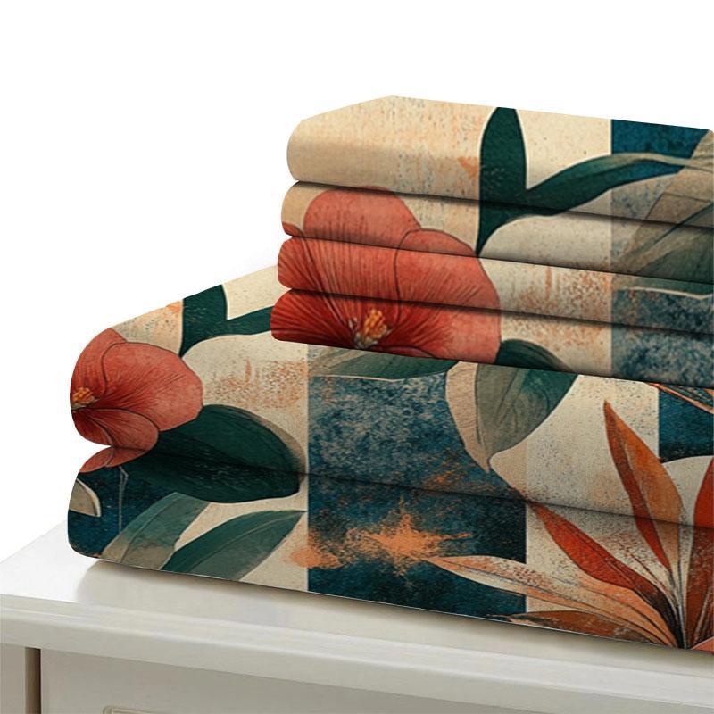 Floral Print Duvet Cover Set, 1 Set Including 1 Duvet Cover & 2 Pillowcases without Filler, Soft Comfortable Bedding Set for Home Bedroom 4
