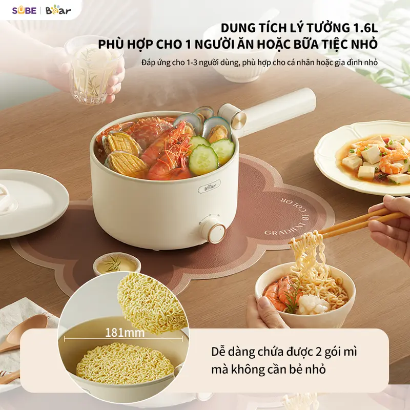 Nồi Lẩu Điện Đa Năng BEAR, Nồi Điện Nồi Đa Năng, Nồi Lẩu Điện Mini Sôi Nhanh Tiết Kiệm Thời Gian Thiết Kế Tay Cầm Gấp Gọn Tiện Lợi Chống Dính Dễ Vệ Sinh MC-4H16G 4