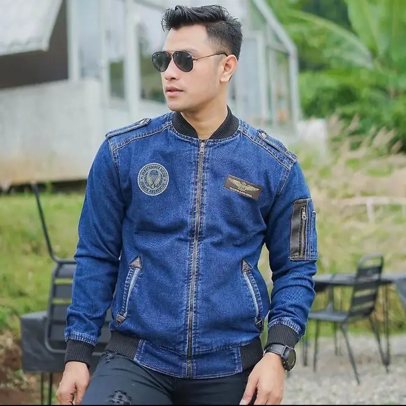 JACKET BOMBER JEANS CAP KULIT PRIA DAN WANITA panjang motif jaket  casual  tebal cowok  distro 0