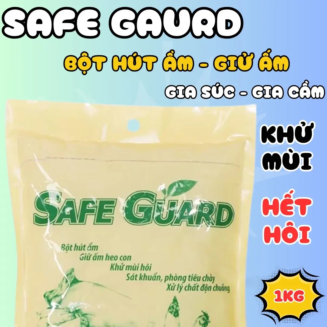 Safe Guard Bột răc phân huỷ mùi hôi chuồng gà, hút ẩm, khử mùi hôi chuồng, sát khuẩn, phòng tiêu chảy gói kg