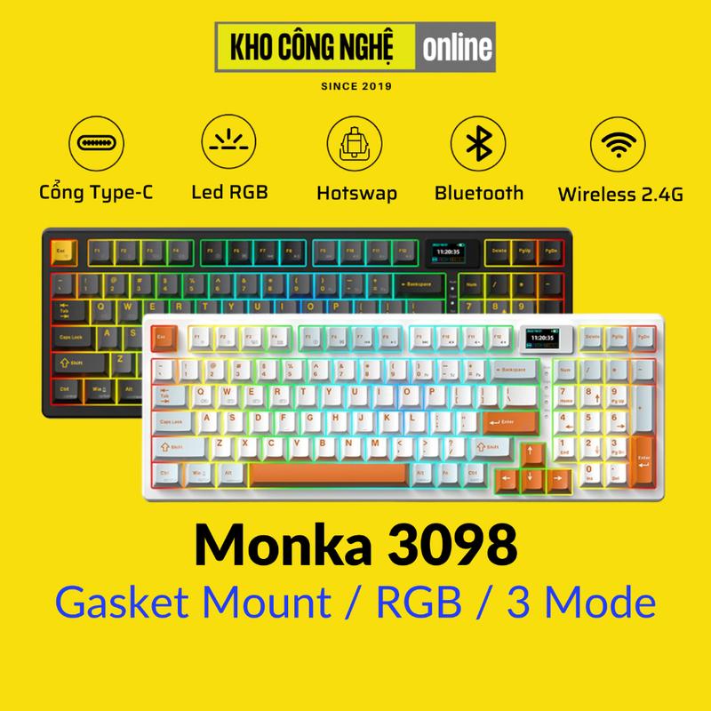 MONKA 3098 - Bàn phím cơ MONKA 3098 Có Màn Hình, Mạch Xuôi, Led RGB, Kết Nối 3 Modes