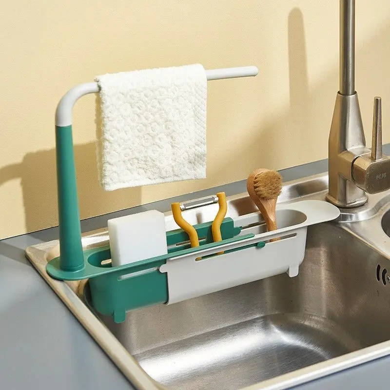 Kitchen sink storage rack, multifunctional and retractable drain rack, dishwashing sink, storage of kitchen supplies