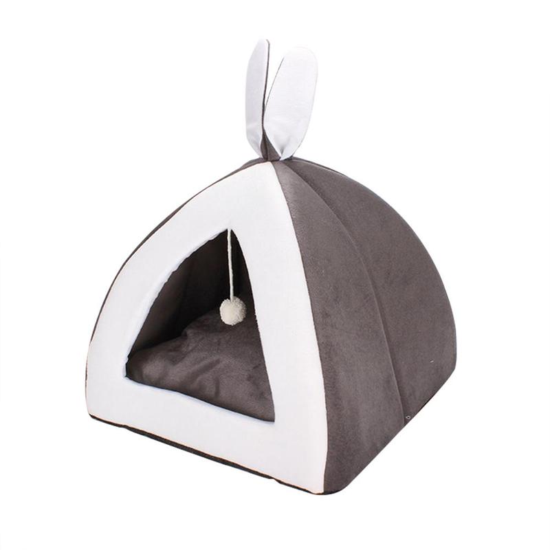 Product Introduction of Removable cat bed self-insulation, suitable for indoor cat collapsible dog house, puppy cage recliner with mattress gray 7