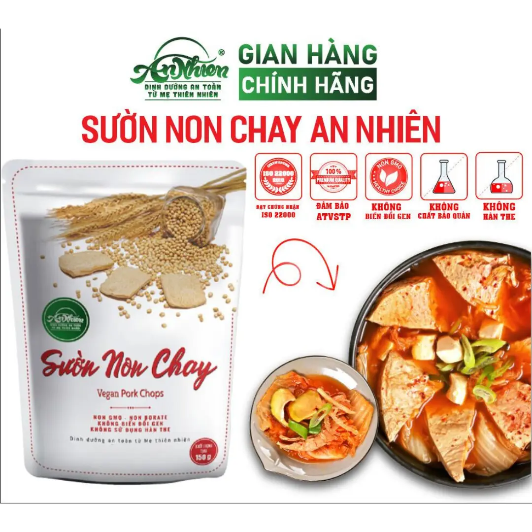 BÁN CHẠY NHẤT, Sườn Non Chay An Nhiên 150g, Dinh Dưỡng, Thuần Chay Healthy,