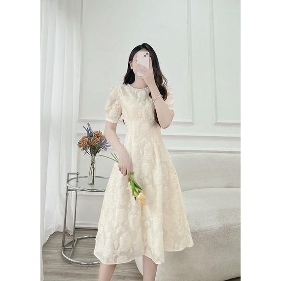 Váy Dự Tiệc Dáng Dài Dập Hoa Nổi Thiết Kế Viền Cổ Đính Hạt dam  dam jennie  dress 0