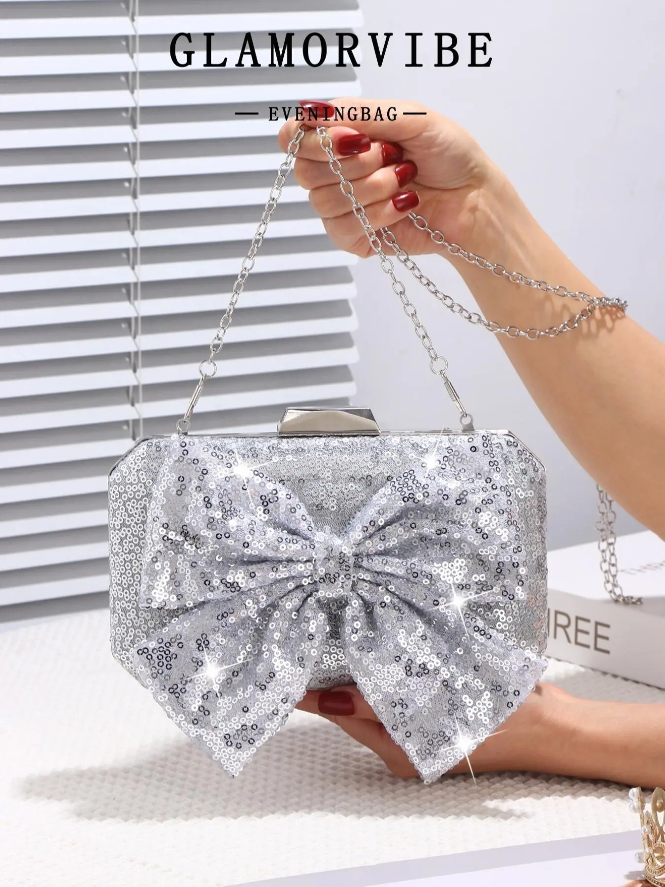 Women's Elegant Glittering Bowknot Design Evening Bag, Exquisite Trendy Clutch Bag, Fashionable Bag for Party Decoration