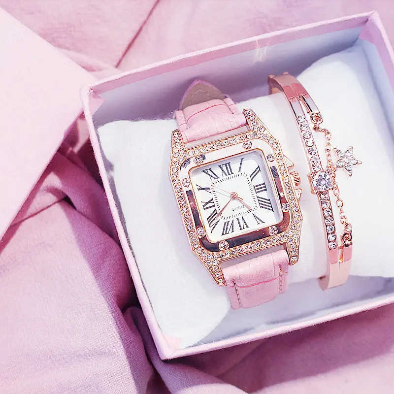 2PCS Set Luxury Women Bracelet Quartz Watches For Women Leather Watch Ladies Dress Wrist Watch Clock Reloj Hombre