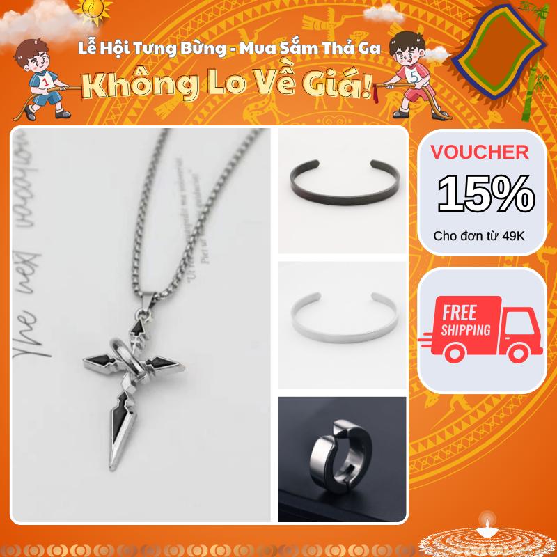 [Mua Là Thích, Không Thích Hoàn Tiền] Bộ 3 vòng cổ nam titan hình thánh giá treo nhẫn cá tính, vòng tay trơn đen freesize tặng khuyên tai kẹp trẻ trung - Vòng Cổ Black Cross + Vòng Tay Plain Đen + Khuyên Tai Kẹp Square