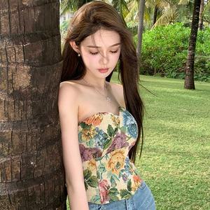 เสื้อกั๊กเกาะอกลายดอกไม้สำหรับผู้หญิง เสื้อท่อนบนและท่อนบนด้านใน ใหม่