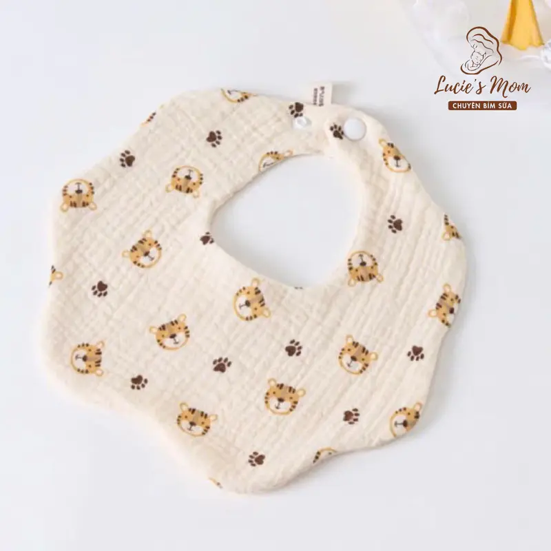 Yếm Xoay Vải Muslin Cao Cấp 4 Lớp Cúc Bấm Hoạ Tiết Siêu Dễ Thương, Thấm Hút Tốt Cho Bé Xô Muslin - LUCIE'S MOM 8