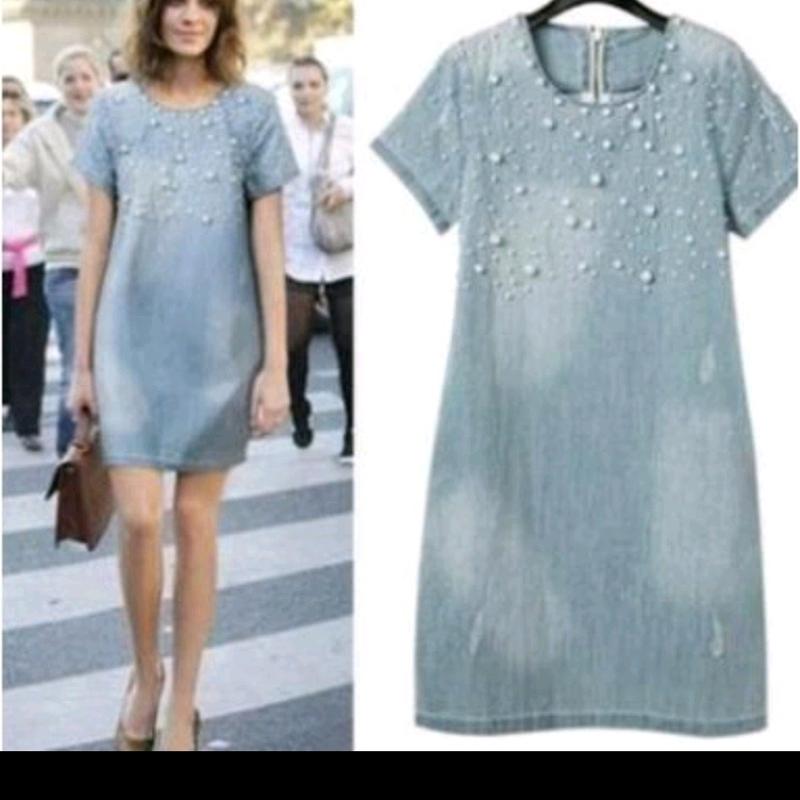  Sale Siêu phẩm hàng xịn mà rẻ Đầm suông jean kết cườm qc chuẩn shop đẹp y hình bầu bì và các nàng béo bon chen dc ạ 