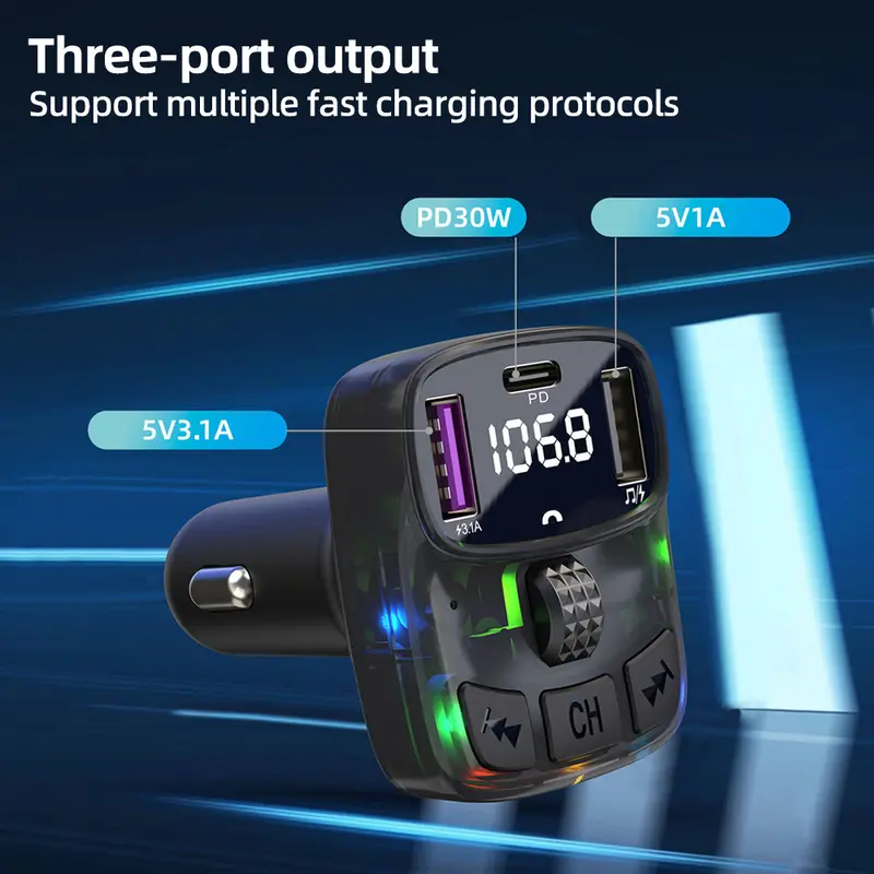 Bluetooth trên ô tô, Bộ phát FM Bluetooth 5.3, Rảnh tay sạc, Bộ điều chế vô tuyến, Máy nghe nhạc MP3, với Bộ Chuyển Đổi sạc siêu nhanh PD15W, # 474909 1
