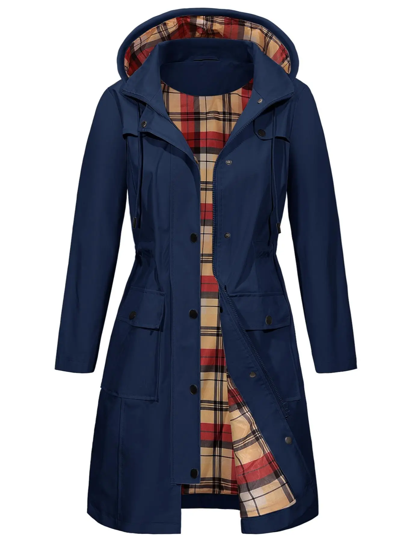 Women's Detachable Hood Waterproof Trench Coat, Casual Long Sleeve  Coat for Daily Wear, Ladies Clothes for All Seasons