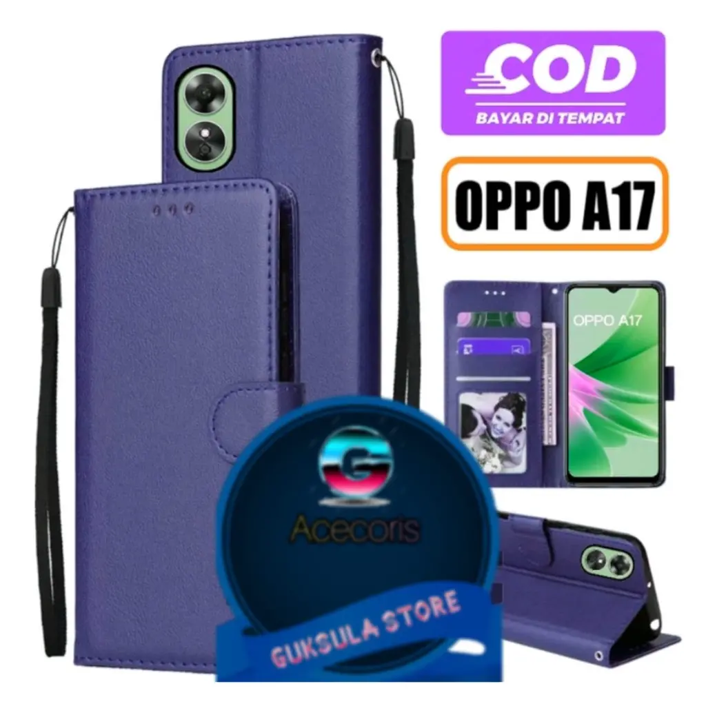 LEATHER CASE FLIP UNTUK OPPO A17 2022 -FLIP WALLET CASE KULIT - CASING DOMPET-FLIP COVER LEATHER-SARUNG BUKU HP TPU ponsel protection