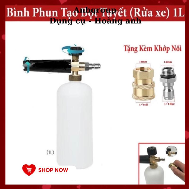 Bình phun Xịt Rửa Xe Tạo Bọt Tuyết Kèm Khớp Nối Dùng Cho Máy Rửa Xe - Bình 1L + Bộ Khớp Nối 1 4