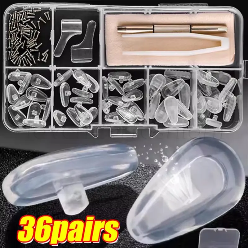 Miếng Đệm Mũi Kính Mắt, 36 Cặp, Với Tuốc Nơ Vít, Nhíp, Móc Tai, Hình Bầu Dục, Đệm Khí, Miếng Đệm Mũi, Chống Trượt Và Chống Sốc, Làm Bằng Silicon, Thích Hợp Để Thay Thế Và Sửa Chữa Kính Mắt, Phụ Kiện 0