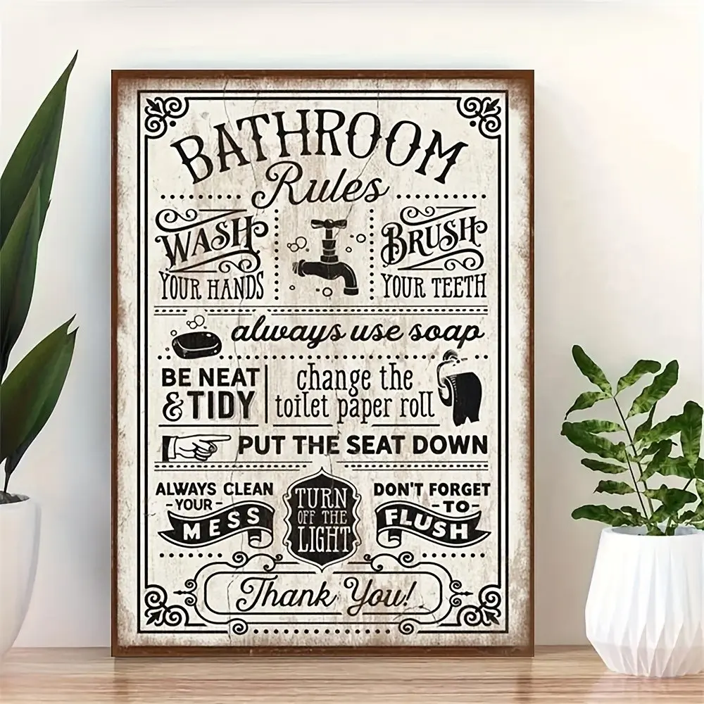 1 vibrant wooden hanging sign, sign, plaque, wooden plaque, bathroom rules wall decor with stylish frame, ready to hang in living room and bedroom, adding elegance to home decor, w Decoration Photo