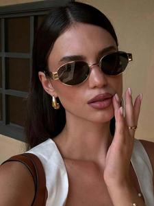 Lentes de sol de marco ovalado vintage, lentes de sol casuales y modernos para uso diario, accesorios de moda para actividades al aire libre