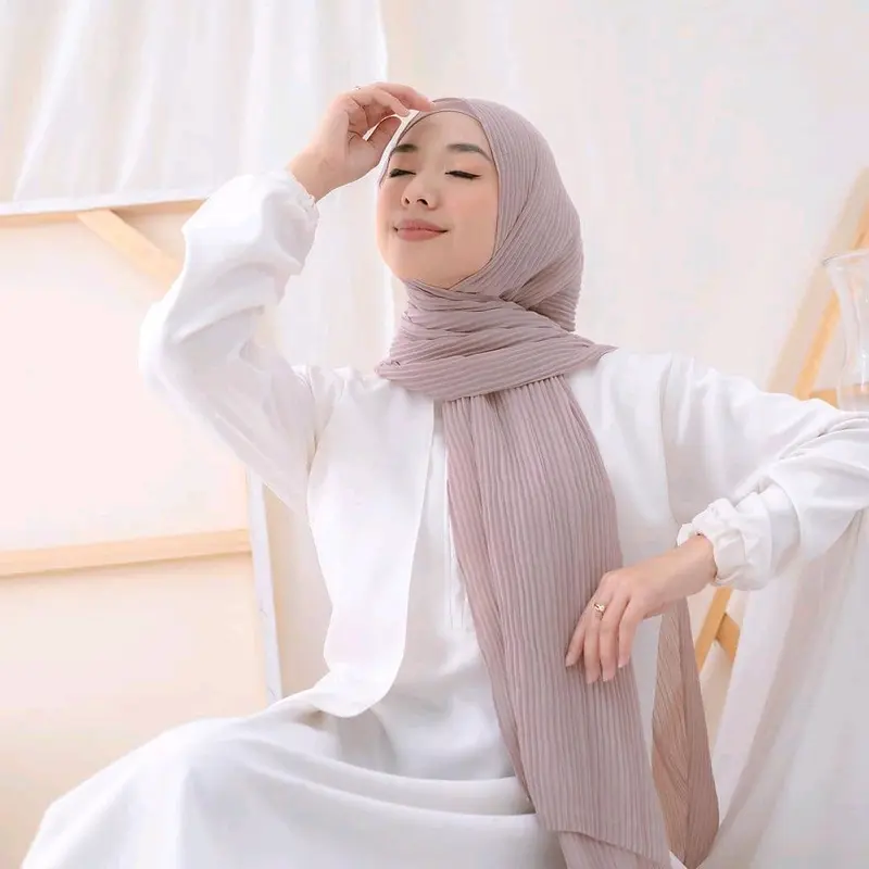 Pashmina Full Plisket Lidi Ceruty Babydoll / Pleats Garis Muslim Ceruti Syal 1