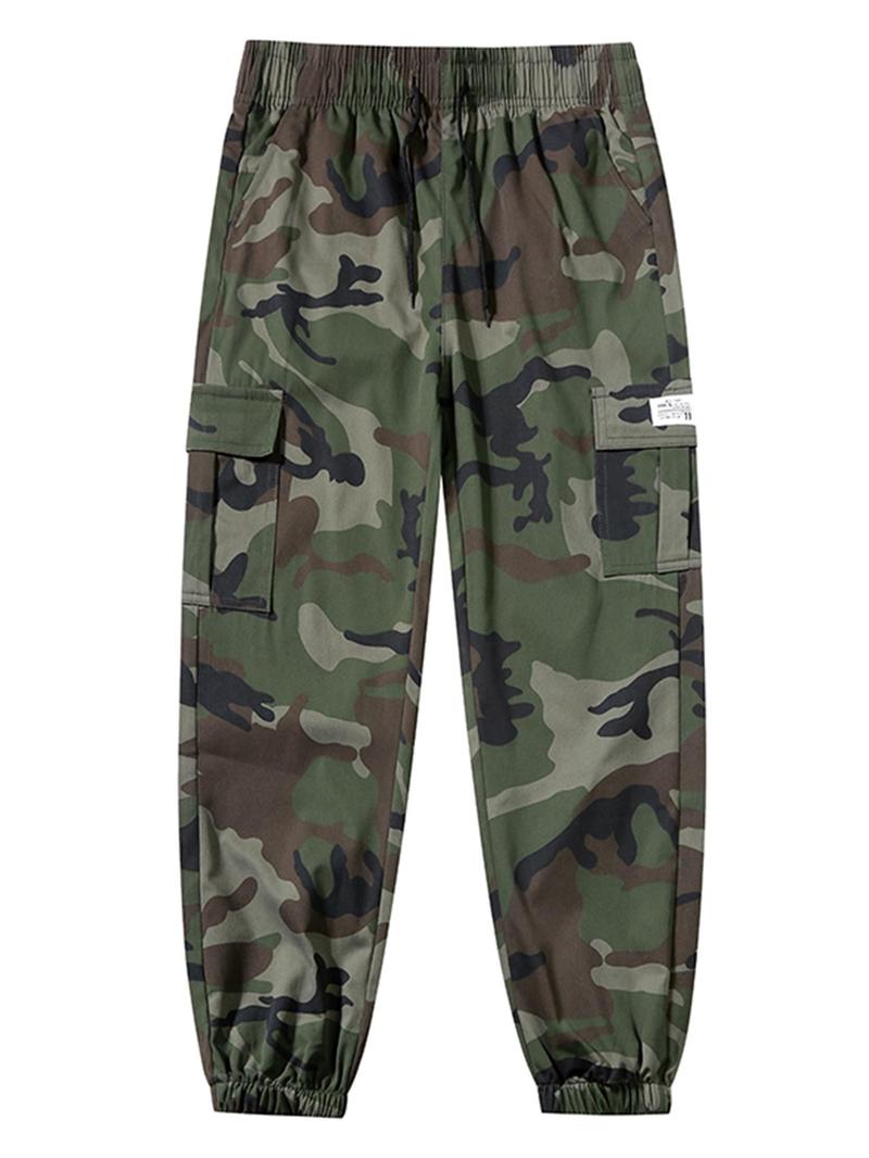 Product Introduction of Men's Camo Print Pocket Elastic Waist Cargo Pants, Regular Fit Casual Fashion Trousers for Outdoor Hiking, Woven Bottoms for Men 1