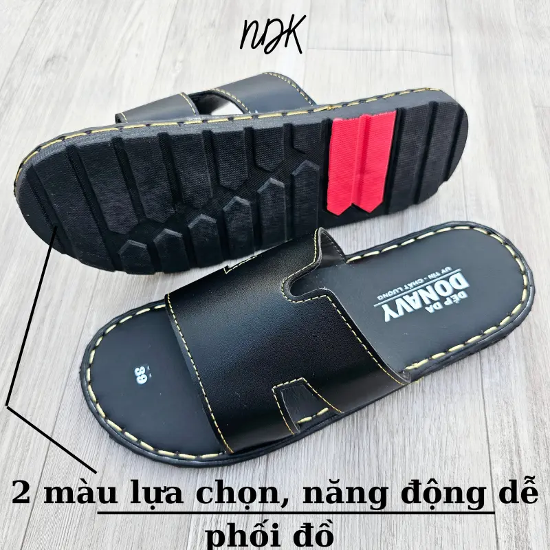 Dép Quai Ngang Nam Da DONAVY Cao Cấp Quai Chữ K Nổi Bật,Khâu Quai Chắc Chắn D.CKS dep da 3