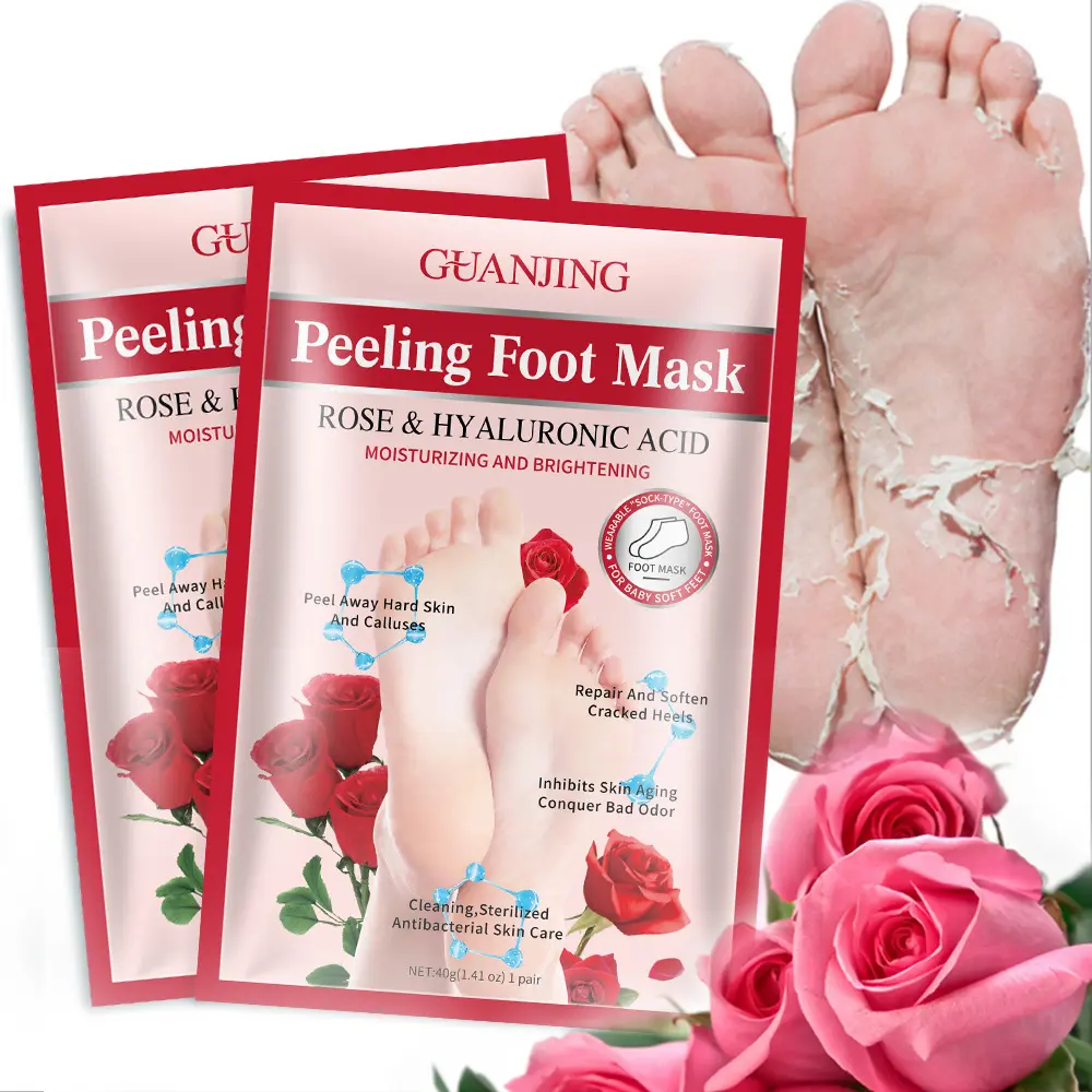 Màng Lột Chân Hoa Hồng, Guanjing, Dưỡng Ẩm, Trẻ Hóa Da, Mặt Nạ Chân Lột Chân, Bán Buôn Cả Hộp, Mặt Nạ Chân