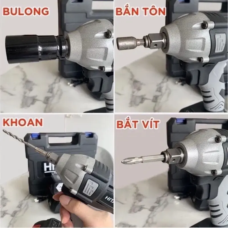 Máy siết bulong hitachi 199v động cơ không chổi than , lõi đồng 100% chân pin phổ thông ( BẢO HÀNH 6 THÁNG ) 3