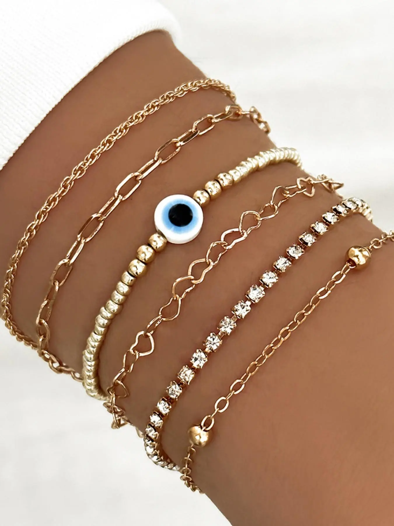 Evil Eye Design Bracelet, Fashionable Rhinestone Decor Bracelet for Women & Girls, Trendy All-match & Exquisite Jewelry for Birthday Gift